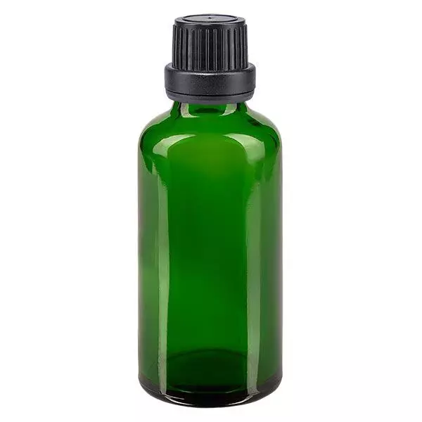 Butelka apteczna zielona 50ml zakrętka czarna szczelna OV Butelka apteczna zielona 50ml zakrętka czarna szczelna OV