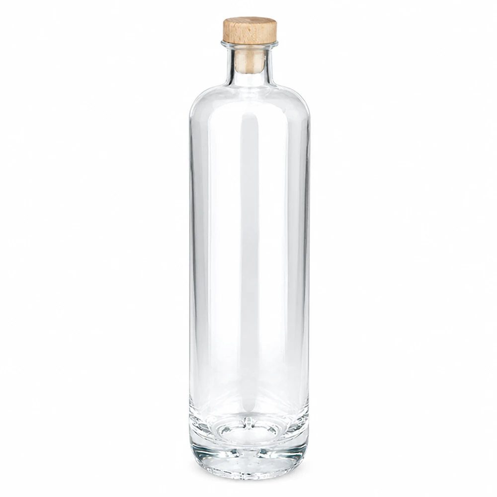 700ml szklana butelka Ella z drewnianym uchwytem korek UNiTWIST przezroczysta pusta Zdjęcie produktu na białym tle