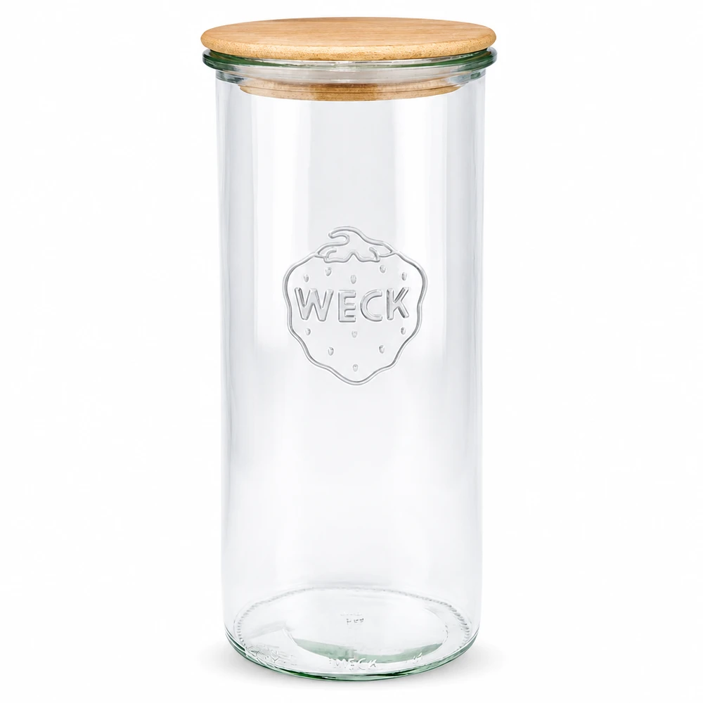 WECK RR100 słoik do przechowywania 1500ml z drewnianą pokrywką przezroczysty słoik do przechowywania słoik do przechowywania okrągły