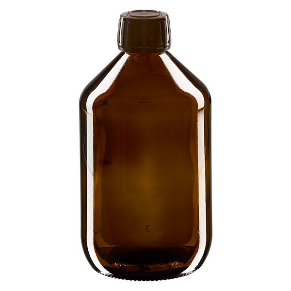 Butelka na lek 500 ml brązowa, zakrętka brązowa z pierścieniem ApoGlas. Farmaceutyczna jakość produkcji UE. Gwint 28 mm (PP28). (syrop, butelka z lekkiego szkła) Butelka na lek 500 ml brązowa, zakrętka brązowa z pierścieniem ApoGlas. Farmaceutyczna jakość produkcji UE. Gwint 28 mm (PP28). (syrop, butelka z lekkiego szkła)