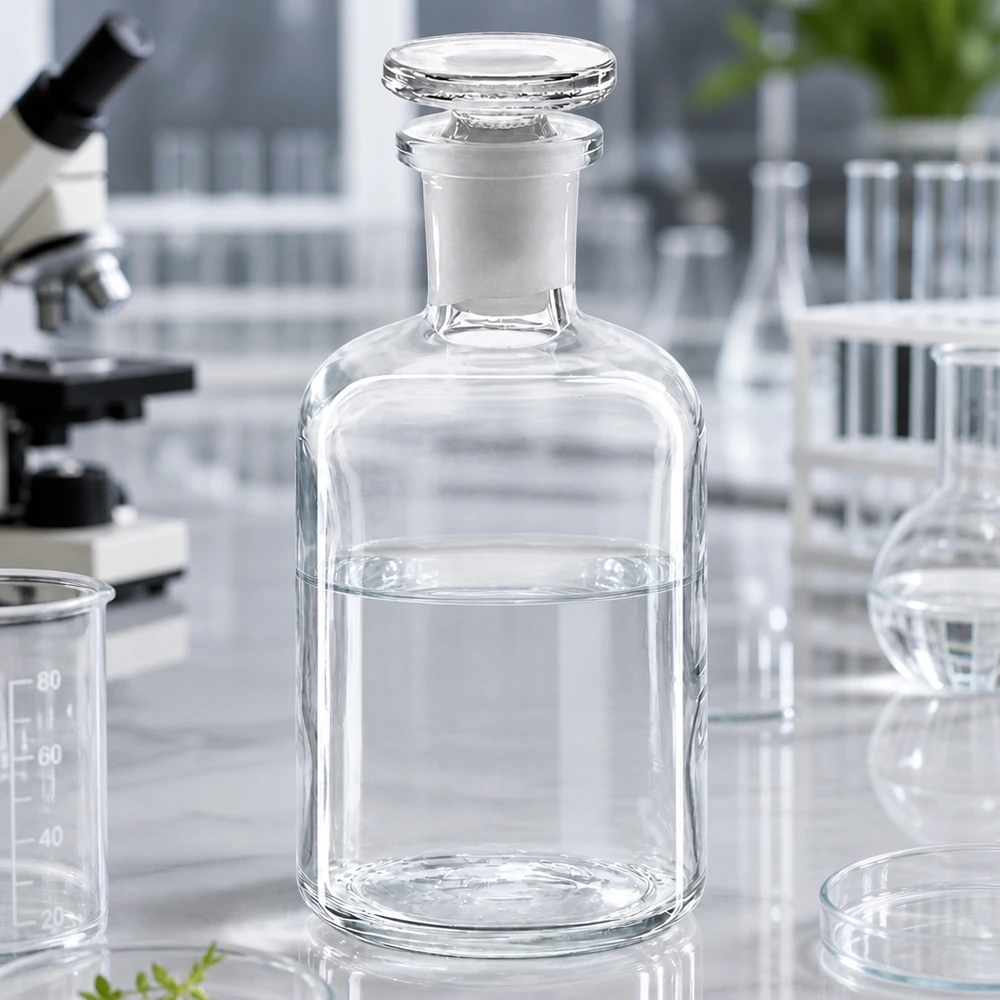 Butelka na chemikalia 100 ml, szkło borokrzemowe, z wąską szyjką i szklanym korkiem, do laboratoriów i aptek