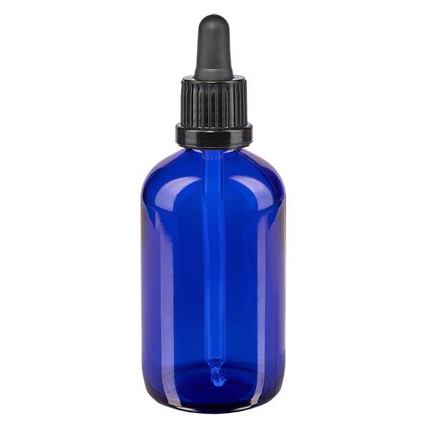 Butelka apteczna niebieska 100ml pipeta czarna OV Butelka apteczna niebieska 100ml pipeta czarna OV