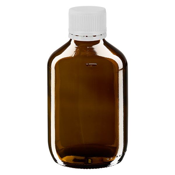 Butelka na lek 200 ml bursztynowa, zakrętka biała z pierścieniem zabezpieczającym ApoGlas. Farmaceutyczna jakość produkcji UE. Gwint 28 mm (PP28). (syrop, butelka z lekkiego szkła) Butelka na lek 200 ml bursztynowa, zakrętka biała z pierścieniem zabezpieczającym ApoGlas. Farmaceutyczna jakość produkcji UE. Gwint 28 mm (PP28). (syrop, butelka z lekkiego szkła)