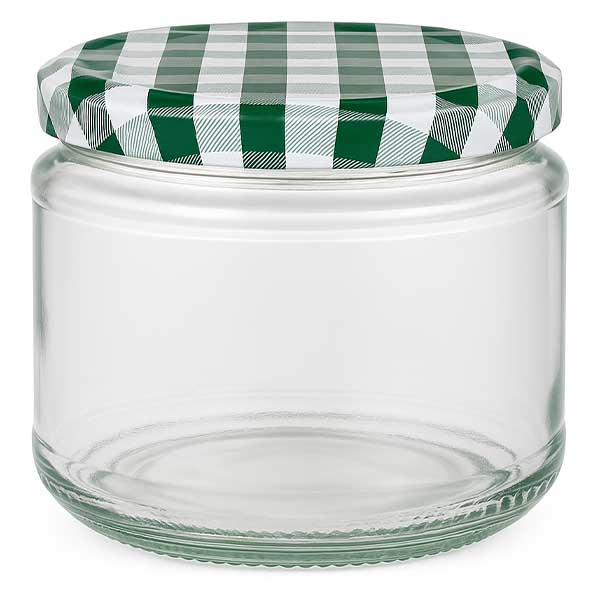 330 ml okrągłe szkło + pokrywka BasicSeal zielono-biała UN..