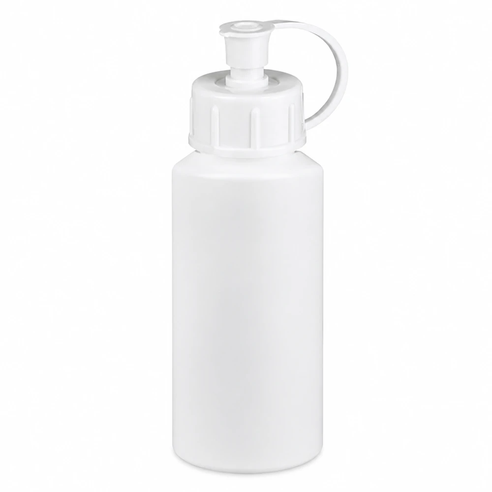 Butelka apteczna HDPE 30 ml, nasadka strzykawki m.w. Biała butelka apteczna z HDPE o pojemności 30 ml z zakrętką z dozownikiem i pierścieniem zabezpieczającym