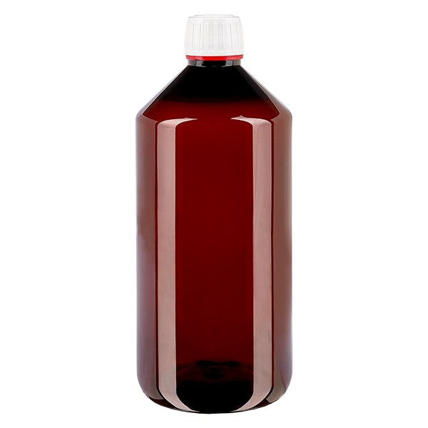 Butelka PET 1000 ml z białą/czerwoną nakrętką OV Butelka PET 1000 ml z białą/czerwoną nakrętką OV