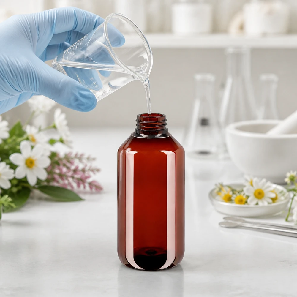 Butelka PET 500ml z białą nakrętką OV + kubek PET Verpackung 500ml amber Flasche mit OV und Becher für Naturprodukte Herstellung