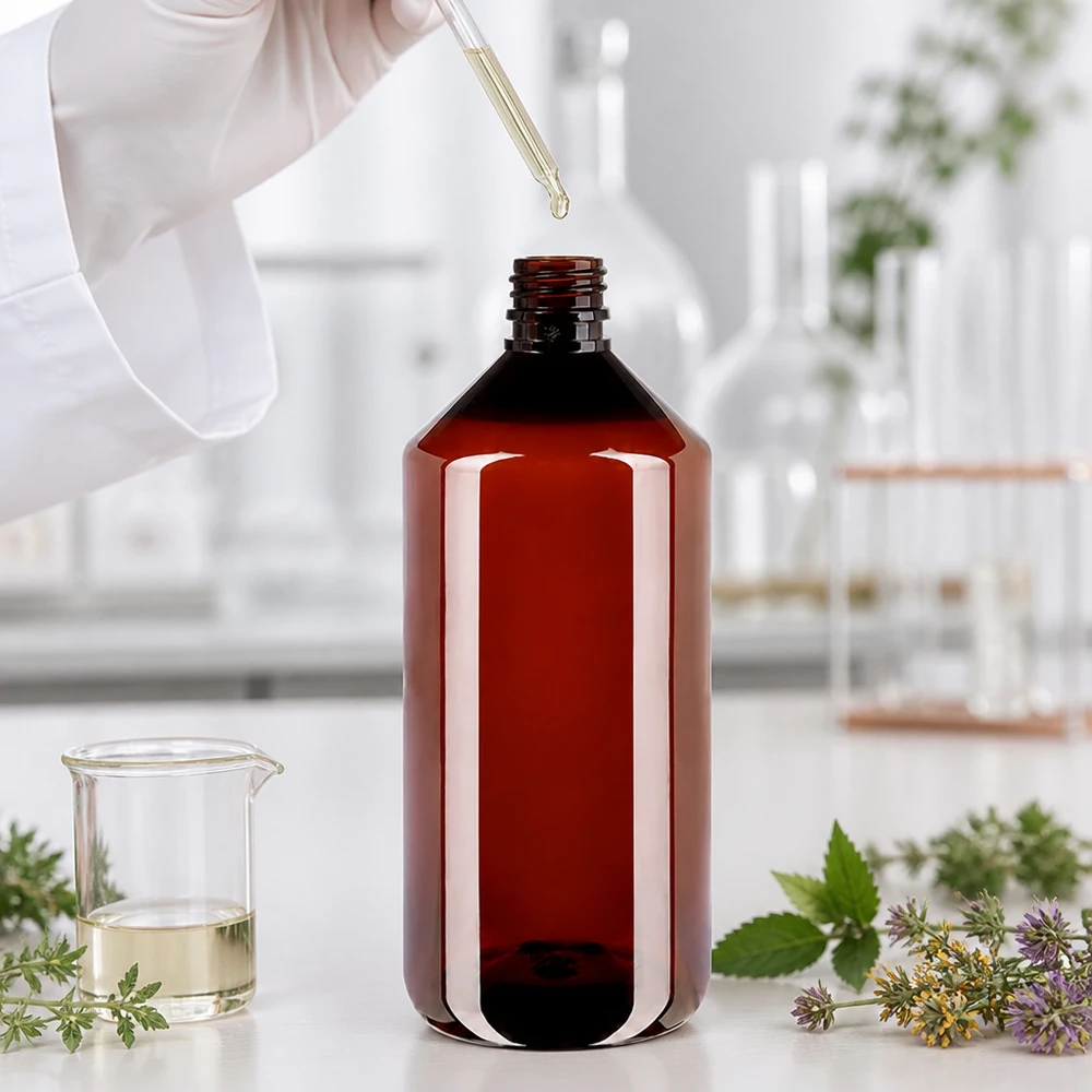 Robuste Braunflasche aus PET 1 Liter mit UV-Schutz für Laboranwendungen