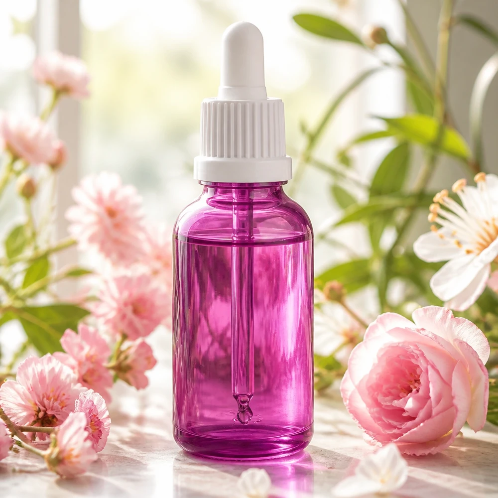 Butelka z pipetą 30 ml biała oryginalna zakrętka PurpleLine UT18/30 30 ml fioletowa butelka z pipetą i białą zakrętką do zastosowań w aromaterapii