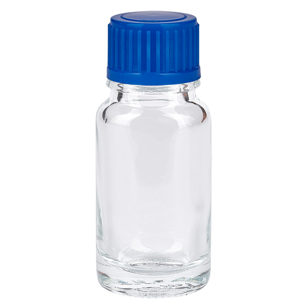 Butelka 10 ml 11 mm SV niebieski STD ClearLine UT18/10 Butelka ze szkła przezroczystego o pojemności 10 ml z niebieską zakrętką ClearLine UT18/10 do zastosowań farmaceutycznych