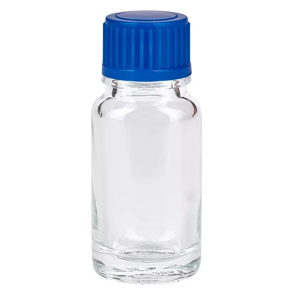 Butelka 10 ml 11 mm SV niebieski STD ClearLine UT18/10 Butelka ze szkła przezroczystego o pojemności 10 ml z niebieską zakrętką ClearLine UT18/10 do zastosowań farmaceutycznych