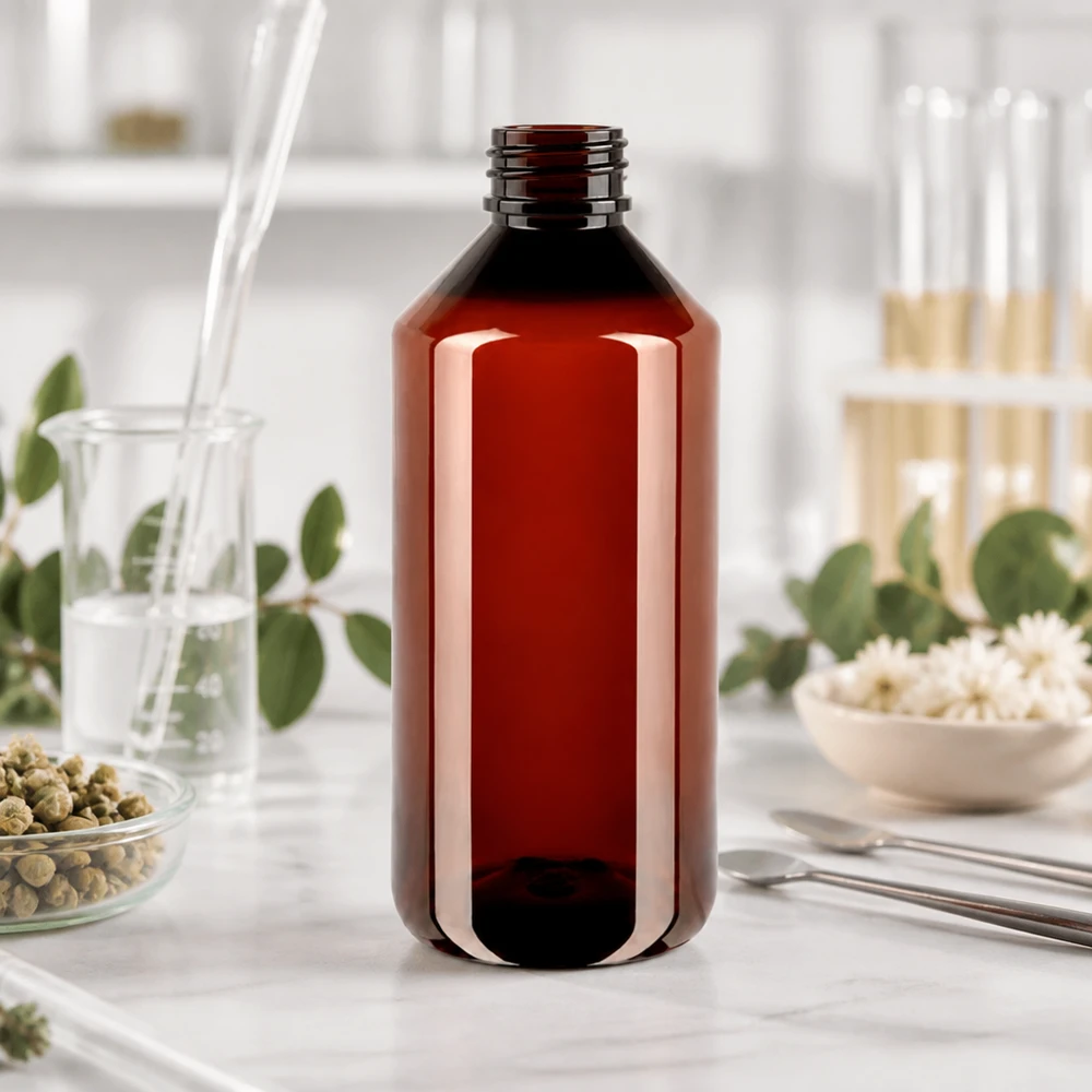 Apothekerflasche 1000ml aus braunem PET Kunststoff UV-geschützt für Naturprodukte und Öle