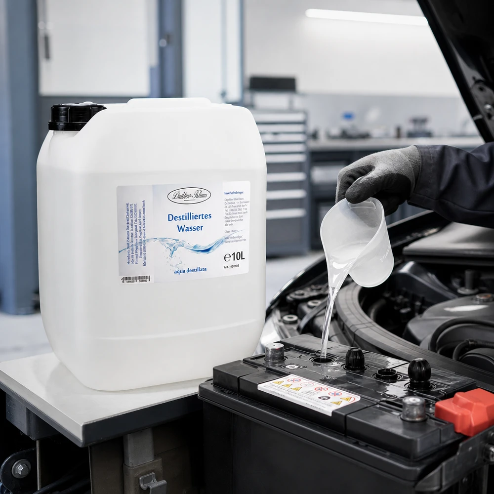 10 litrów wody destylowanej Doktor-Klaus Hochreines destilliertes Wasser Doktor-Klaus 10L für Kühlsysteme und Batteriewartung im Auto