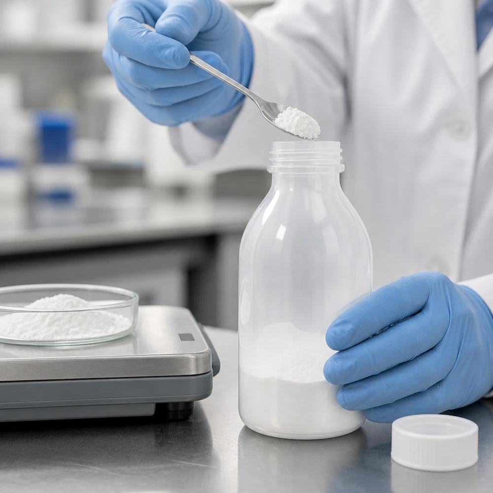 Butelka zakręcana 250 ml, butelka laboratoryjna z wąską szyjką Biała plastikowa butelka laboratoryjna o wąskiej szyjce, pojemność 250 ml, z zakrętką, przeznaczona do przechowywania substancji chemicznych