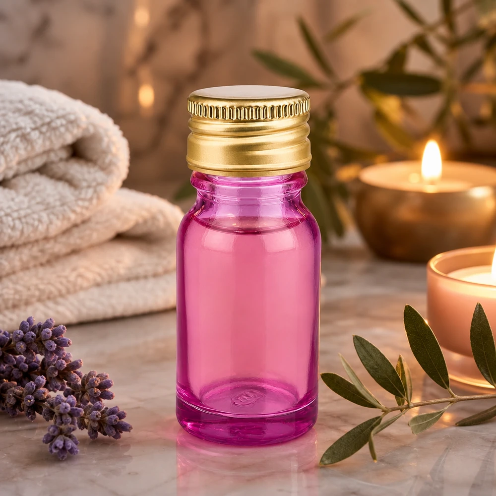 Wysokiej jakości 10 ml butelka do aromaterapii z ochroną UV w eleganckiej fioletowo-złotej nakrętce