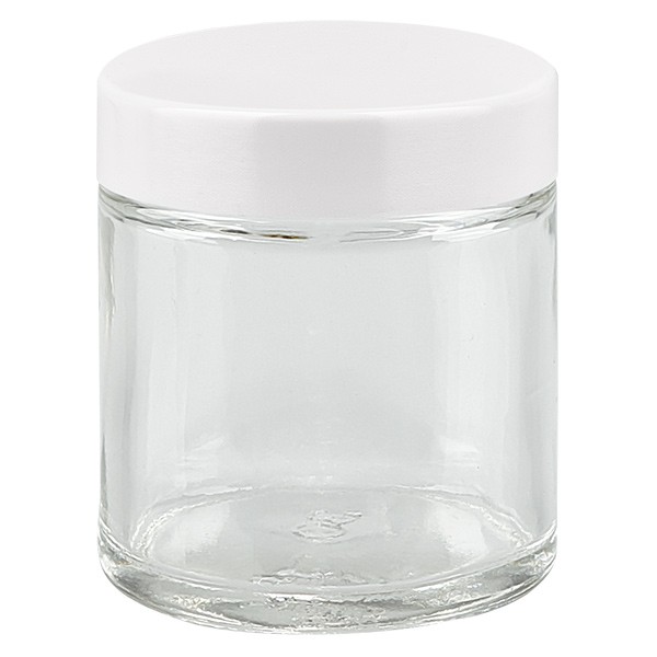 Przezroczysty szklany słoik 30 ml z białą bakelitową pokrywką ApoGlas. Farmaceutyczna jakość produkcji UE. Bezpieczny dla żywności. Elegancka prezentacja zawartości. Przezroczysty szklany słoik 30 ml z białą bakelitową pokrywką ApoGlas. Farmaceutyczna jakość produkcji UE. Bezpieczny dla żywności. Elegancka prezentacja zawartości.