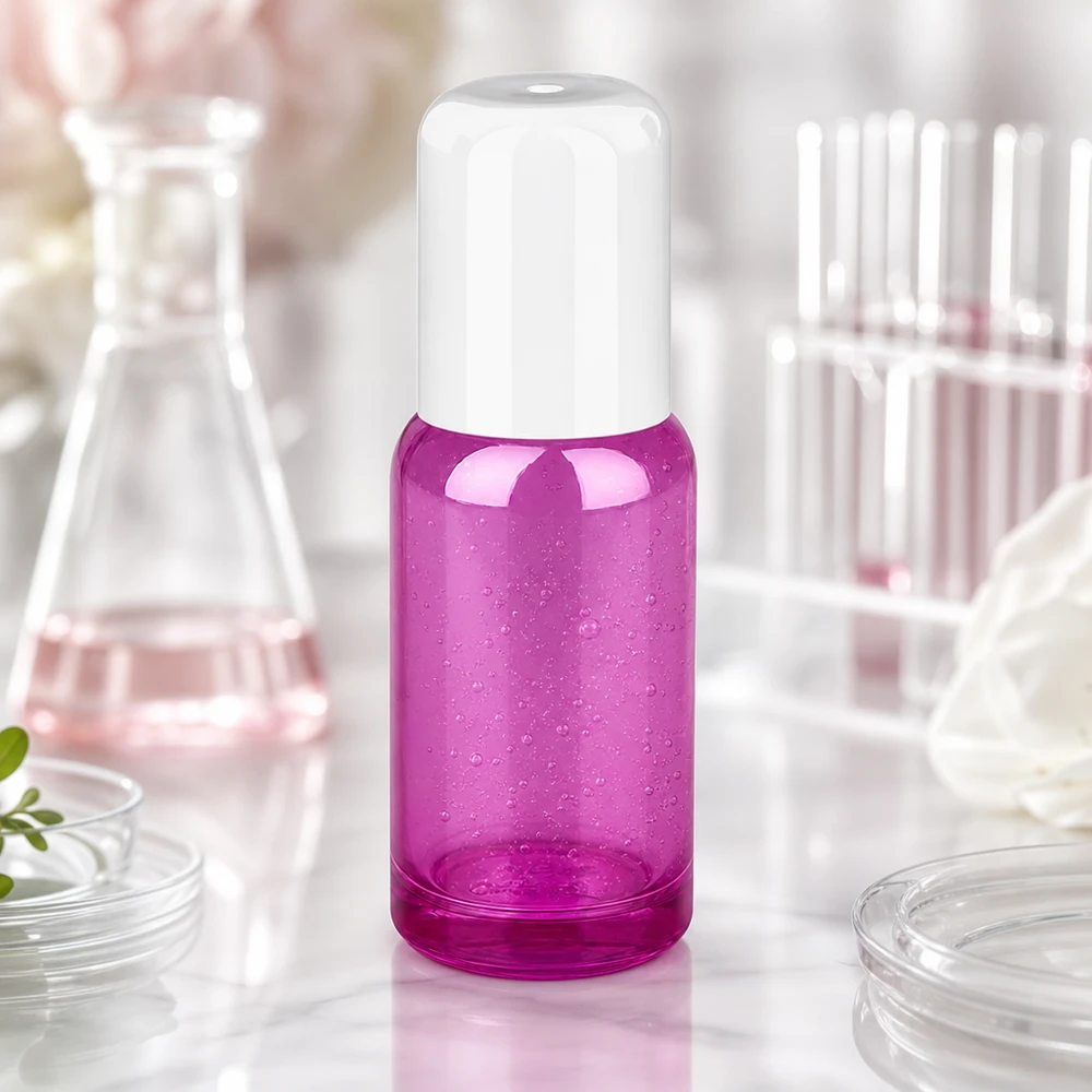 Butelka roll-on 20 ml z białą standardową zakrętką PurpleLine UT18/20 Kompaktowa butelka typu roll-on o pojemności 20 ml z białą pokrywką w jasnofioletowym kolorze.