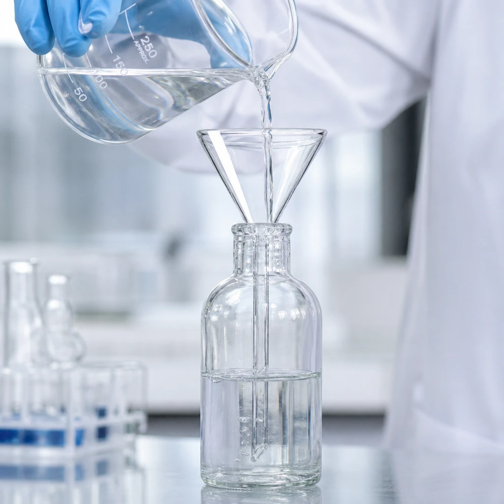Lejek Ø 70 mm do wapna sodowanego, kąt 60°, krótki Precyzyjny szklany lejek o średnicy 70 mm z krótkim uchwytem do profesjonalnych zastosowań laboratoryjnych i eksperymentów
