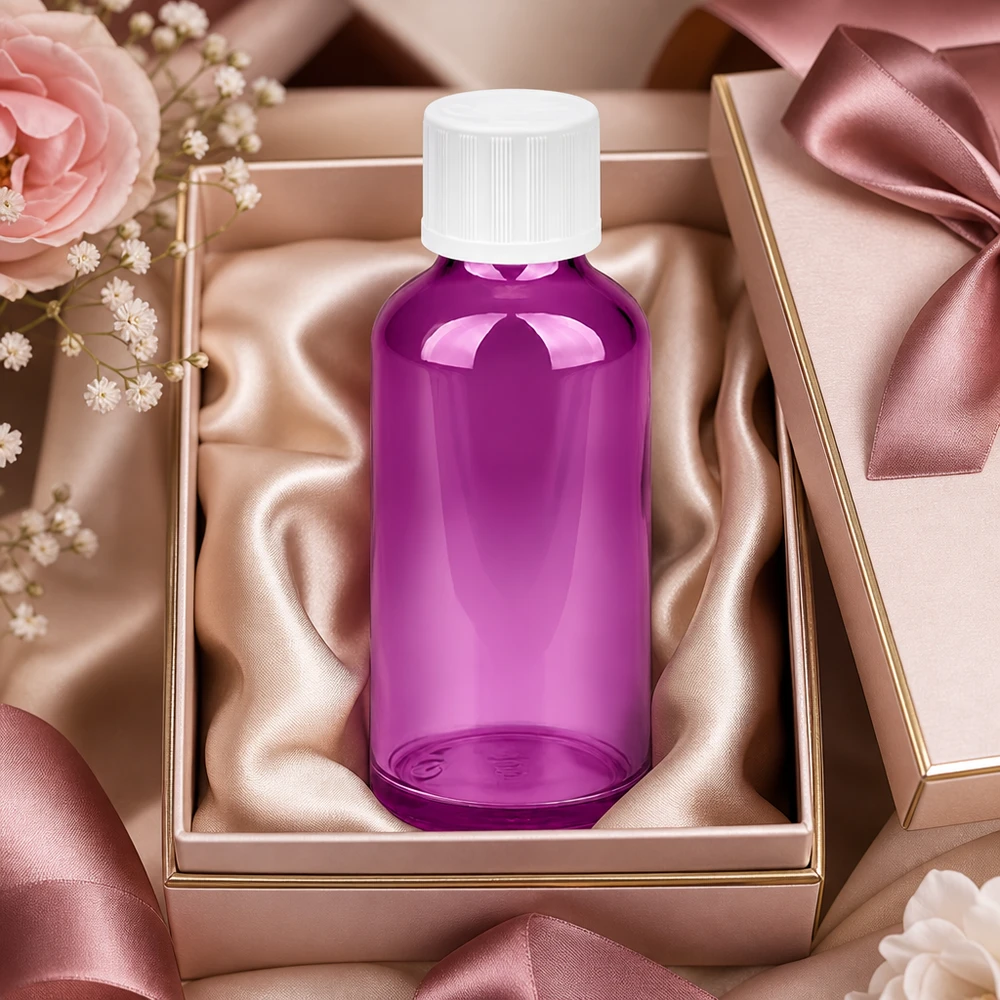 Butelka z zakraplaczem 50 ml 1,2 mm biała Standardowy, zabezpieczony przed dziećmi PurpleLine.UT18/50 Fioletowa butelka z zakraplaczem o pojemności 50 ml z otworem 1,2 mm i gwintem UT18/50 do profesjonalnego dozowania.