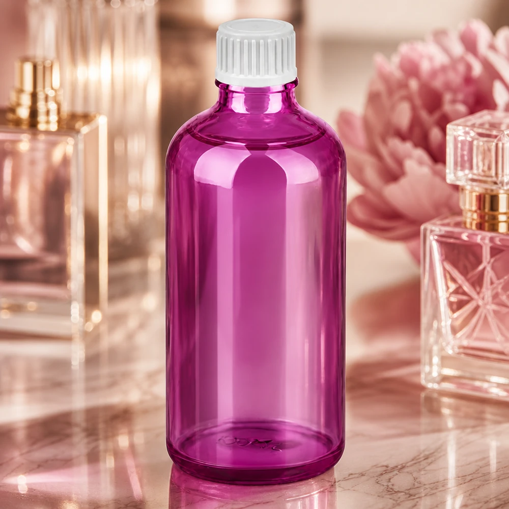 Butelka z zakraplaczem 100 ml 0,9 mm biały standard PurpleLine UT18/100 Nowoczesna butelka z zakraplaczem o pojemności 100 ml w eleganckim fioletowym kolorze z profesjonalną białą zakrętką.