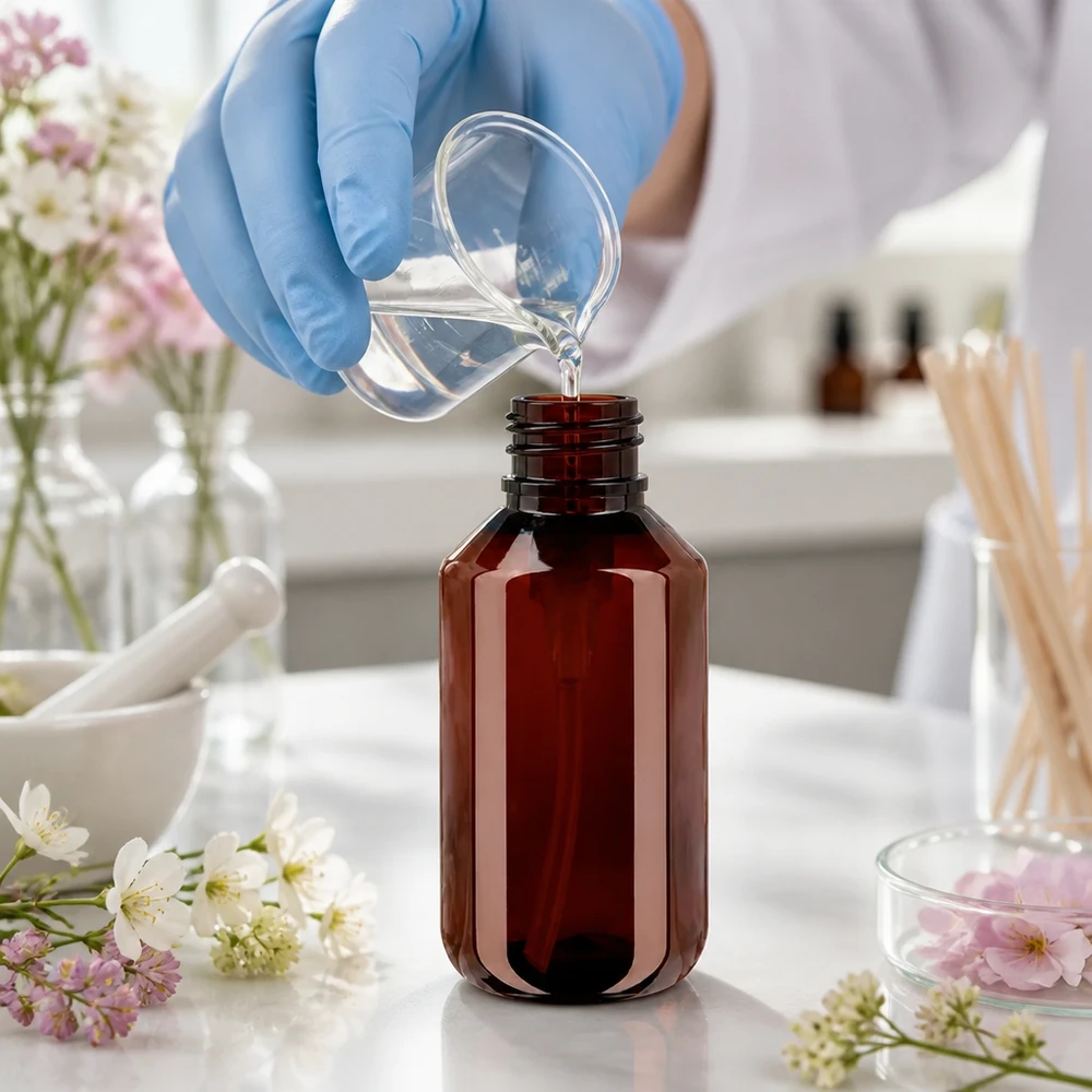 Lichtschutzflasche 100ml PET mit weisser Pumpe geeignet für empfindliche Kosmetikformulierungen