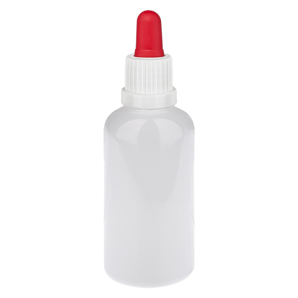 Butelka z pipetą 50 ml, biała/czerwona, zamknięcie zabezpieczające WhiteLine UT18/50 Butelka z pipetą 50 ml, biała/czerwona, zamknięcie zabezpieczające WhiteLine UT18/50