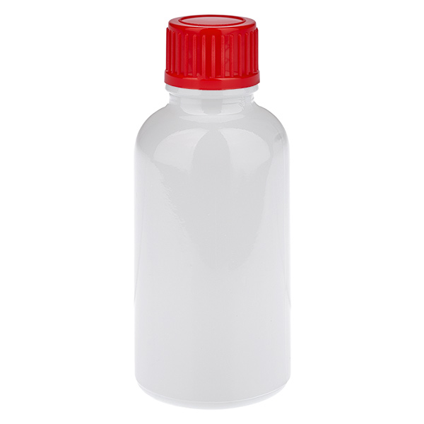 Butelka 30 ml z czerwonym zakrętką 11 mm, standardowa WhiteLine UT18/30 Butelka 30 ml z czerwonym zakrętką 11 mm, standardowa WhiteLine UT18/30