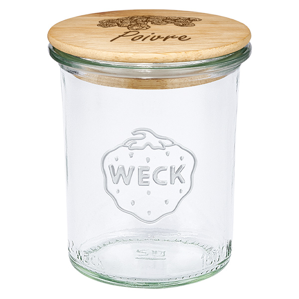 Drewniana pokrywka „Poivre” z szklanym wkładem WECK 160 ml
