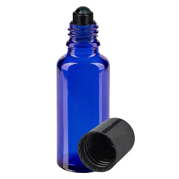 Butelka apteczna niebieska 30ml zakrętka roll-on czarna Butelka apteczna niebieska 30ml zakrętka roll-on czarna