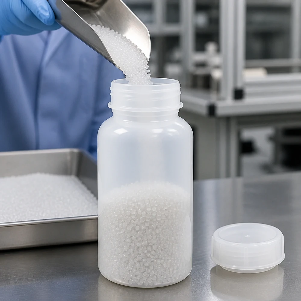 Butelka laboratoryjna 500 ml z szeroką szyjką i zakrętką Großmündige 500ml Laborflasche aus Kunststoff ideal für körnige und pulverförmige Substanzen