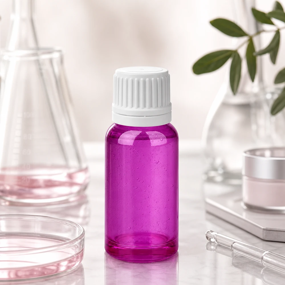 Butelka 20 ml z zakrętką 11 mm biała Oryginalna zakrętka PurpleLine UT18/20 Kompaktowa butelka laboratoryjna 20 ml w kolorze przezroczystego fioletu z żebrowaną zakrętką do zastosowań laboratoryjnych
