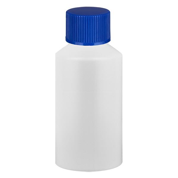 Butelka apteczna HDPE 50ml biała, z niebieskim SV Butelka apteczna HDPE 50ml biała, z niebieskim SV