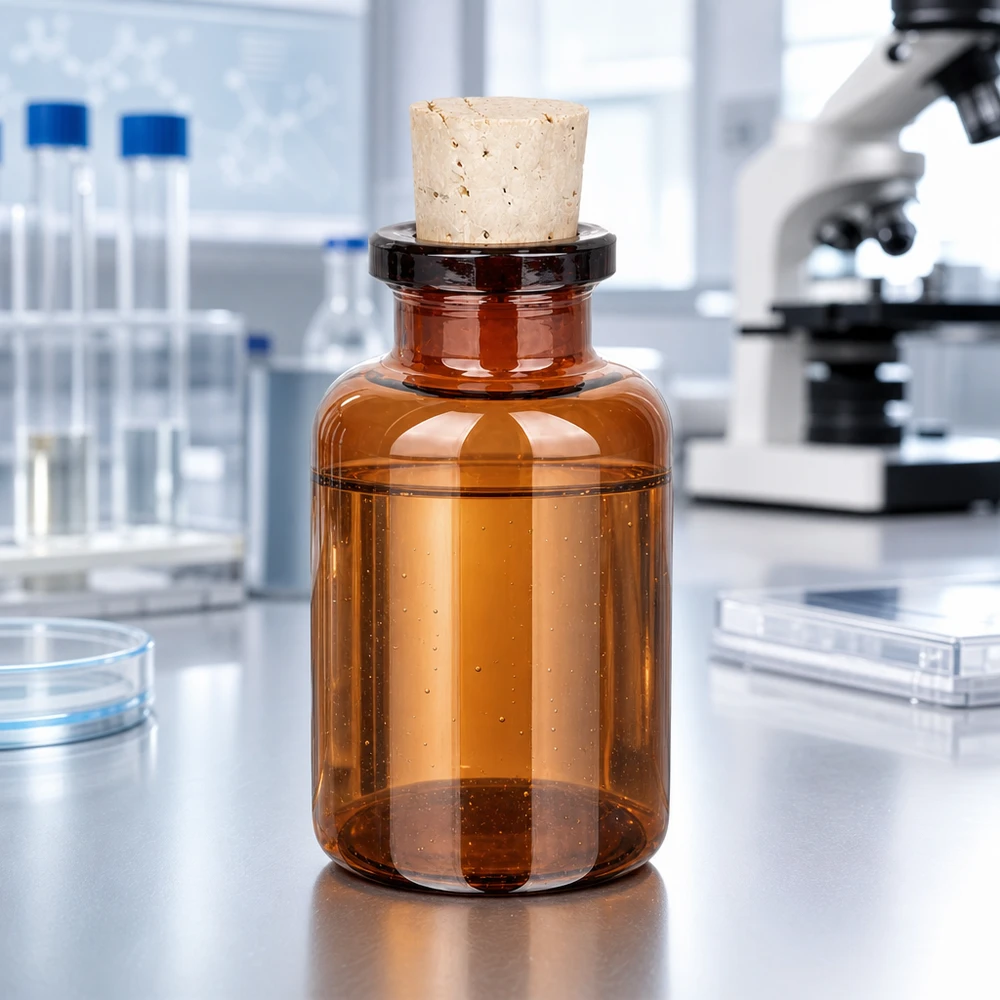 Butelka z bursztynowego szkła 20 ml z korkiem 11/14 mm Bernsteinfarbene Glasflasche 20ml mit Korkstopfen 11/14mm für Laborchemikalien