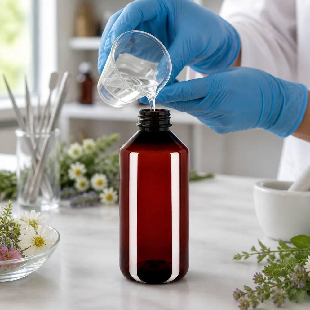 Brązowa butelka PET o pojemności 1000 ml z ochroną przed promieniowaniem UV, idealna do ekstraktów ziołowych i kosmetyków naturalnych