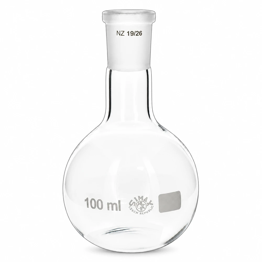 Kolba okrągłodenna 100 ml ze szlifem NS 19/26 - przezroczyste szkło laboratoryjne do syntez chemicznych