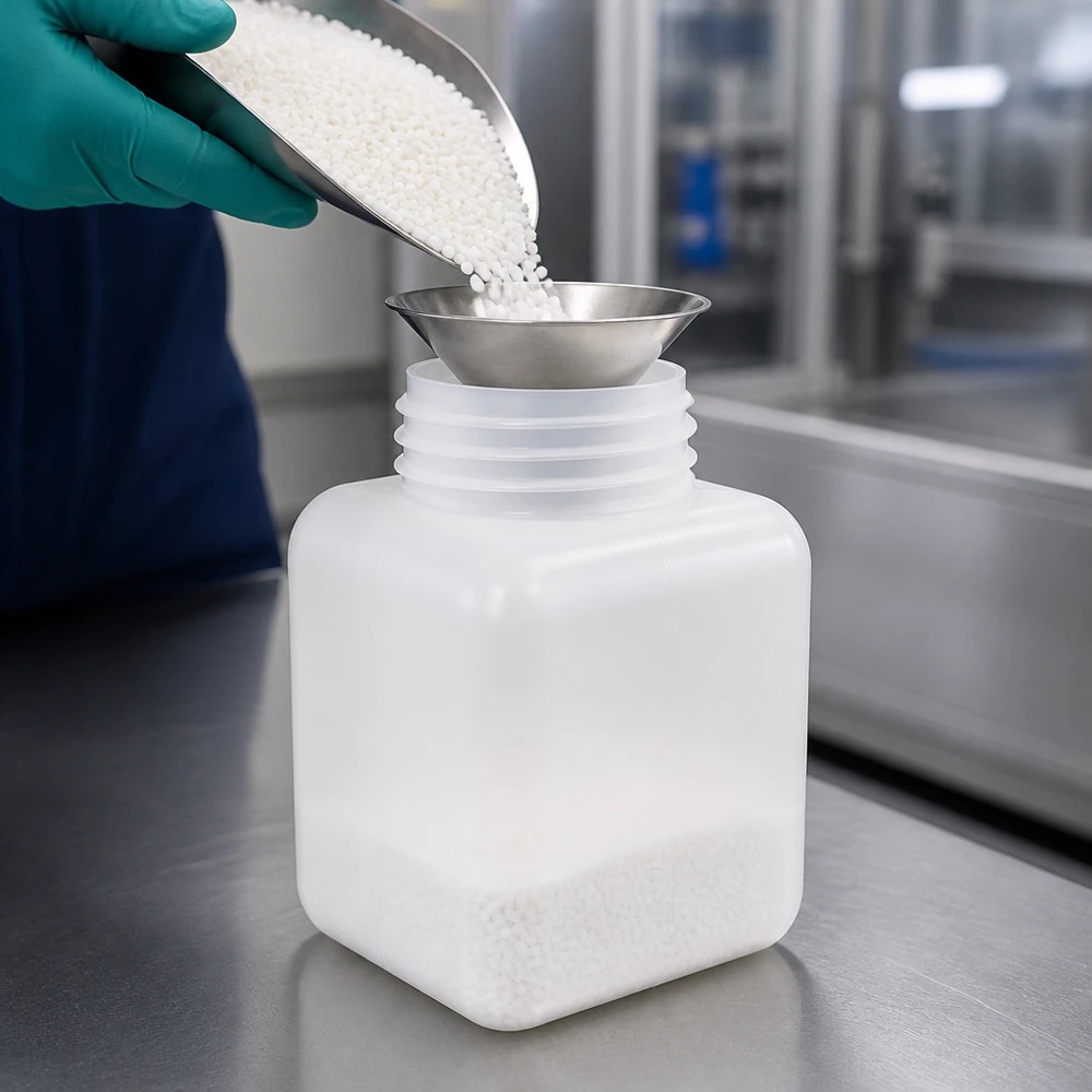 Butelka na chemikalia z PE-HD, 500 ml, kolor naturalny, z szeroką szyjką i gwintem do zakręcania, zapewniająca bezpieczne przechowywanie