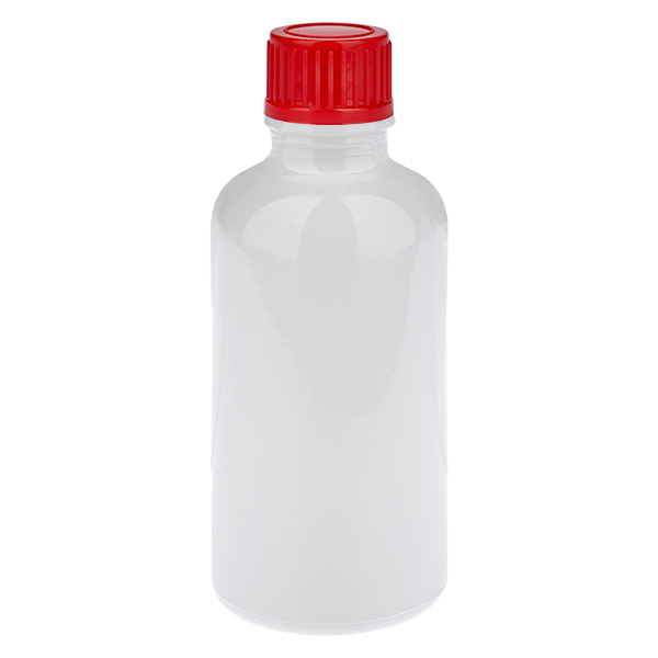 Butelka 50 ml z czerwonym zakrętką 11 mm, standardowa WhiteLine UT18/50 Butelka 50 ml z czerwonym zakrętką 11 mm, standardowa WhiteLine UT18/50