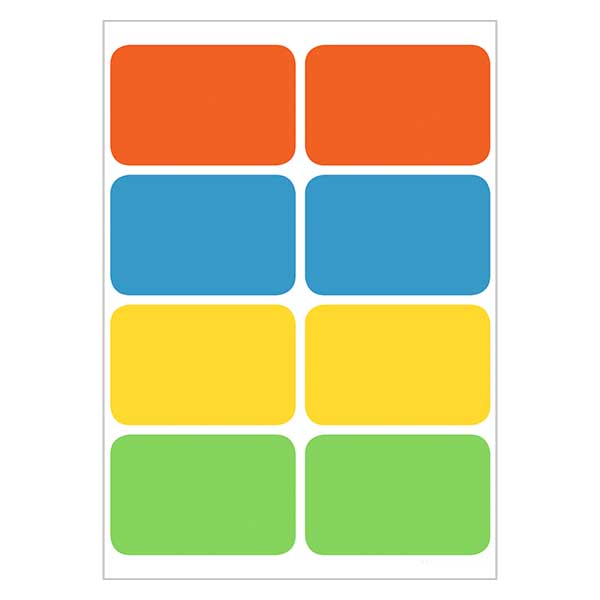 Etykiety uniwersalne kolorowe (32 naklejki) 26x40mm | 4 arkusze = 32 naklejki papierowe