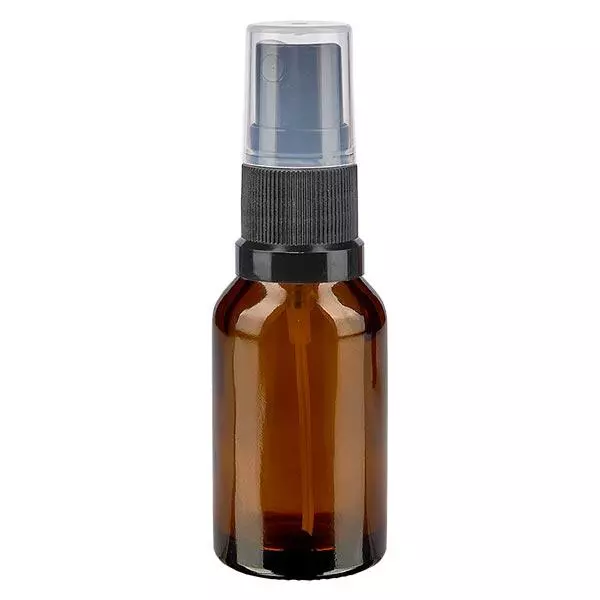 Butelka apteczna brązowa 15ml nasadka w sprayu czarna Butelka apteczna brązowa 15ml nasadka w sprayu czarna