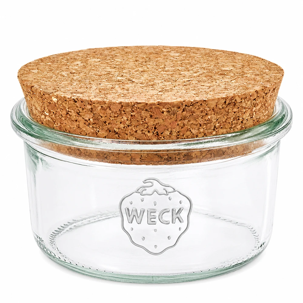 Szklanki 165ml WECK RR80 z korkiem naturalne Słoik WECK 165ml RR80 z pokrywką z naturalnego korka Przezroczysty szklany słoik do przechowywania