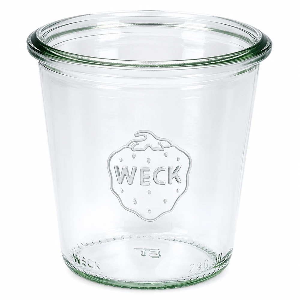 Słoik z szeroką szyjką, 290 ml, WECK RR80 Przezroczyste kubki WECK 290ml RR80 z logo WECK do konserwowania i puszkowania
