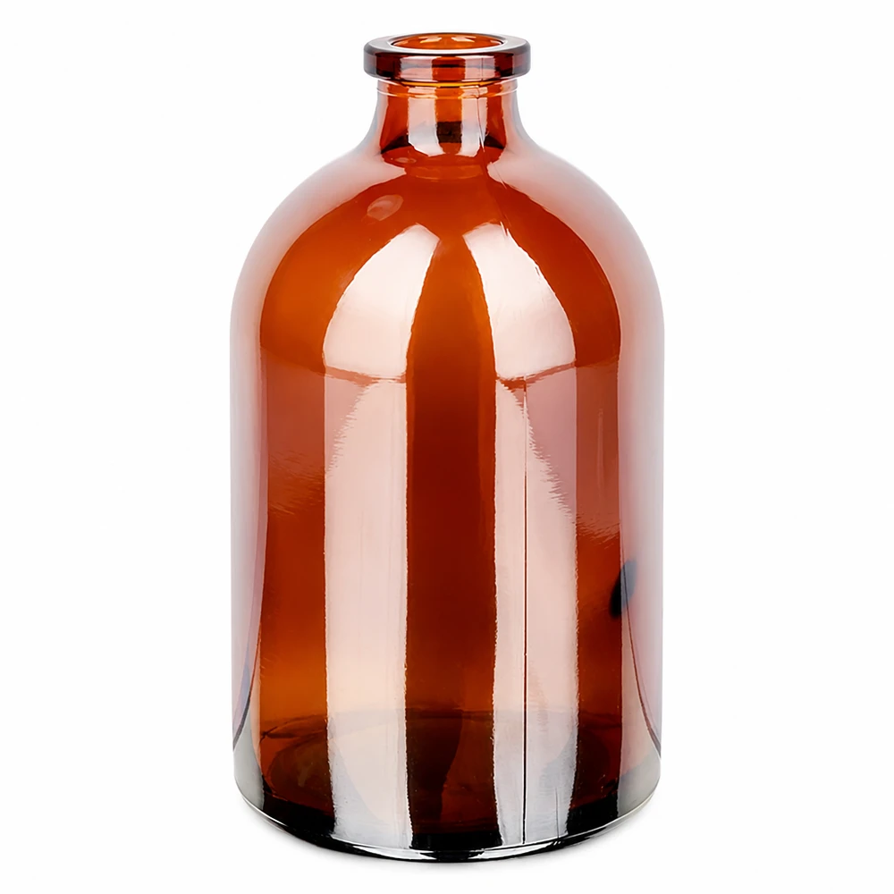 Butelka iniekcyjna z bursztynowego szkła 100 ml Medizinische Injektionsflasche 100ml in Braunglas mit glatter Oberfläche und stabilem Flachboden