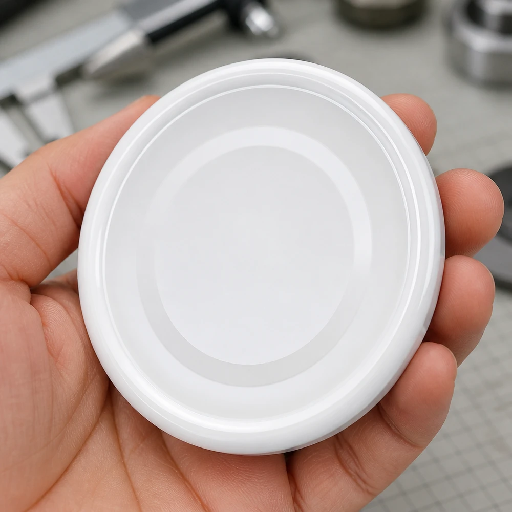 Biała nakrętka typu twist-off 48 mm TO48 BasicSeal UNiTWIST – widok z góry: koncentryczne pierścienie