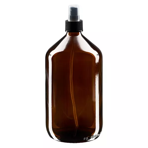 Butelka medyczna Euro 1000 ml, brązowa PP28 z rozpylaczem, czarna