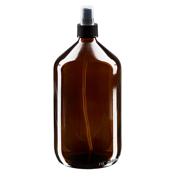 Butelka medyczna Euro 1000 ml, brązowa PP28 z rozpylaczem, czarna Butelka medyczna Euro 1000 ml, brązowa PP28 z rozpylaczem, czarna