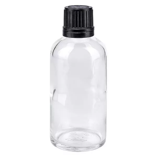 Butelka apteczna przezroczysta 50ml drip v. Pr. 1mm czarny OV Butelka apteczna przezroczysta 50ml drip v. Pr. 1mm czarny OV