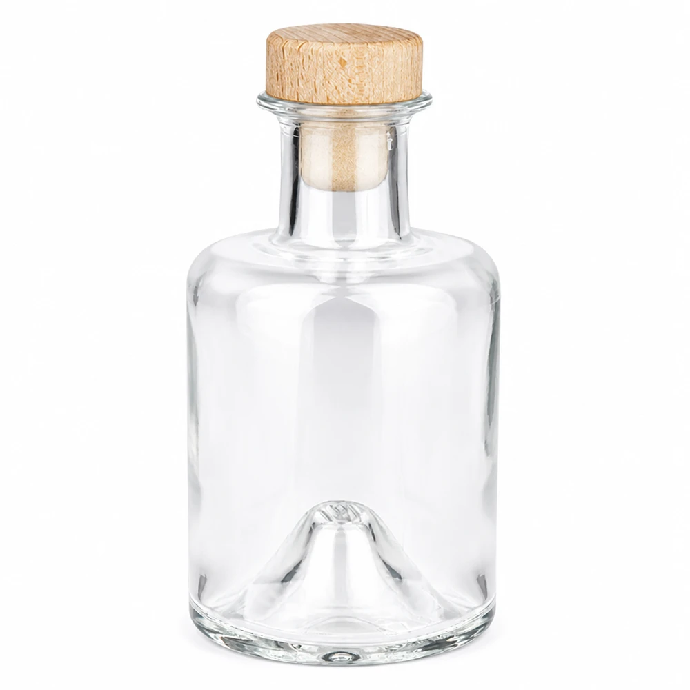 200ml szklana butelka Sofia z drewnianym uchwytem korek UNiTWIST przezroczysta pusta Zdjęcie produktu na białym tle