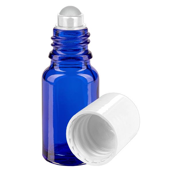 Butelka apteczna niebieska 10ml nakrętka roll-on biała Butelka apteczna niebieska 10ml nakrętka roll-on biała