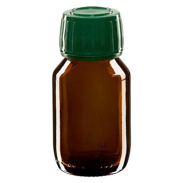 Butelka na lek 50 ml brązowa, zakrętka zielona z pierścieniem ApoGlas. Farmaceutyczna jakość produkcji UE. Gwint 28 mm (PP28). (syrop, butelka z lekkiego szkła) Butelka na lek 50 ml brązowa, zakrętka zielona z pierścieniem ApoGlas. Farmaceutyczna jakość produkcji UE. Gwint 28 mm (PP28). (syrop, butelka z lekkiego szkła)