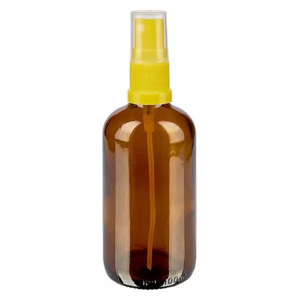 Butelka apteczna brązowa 100ml rozpylacz żółty Butelka apteczna brązowa 100ml rozpylacz żółty